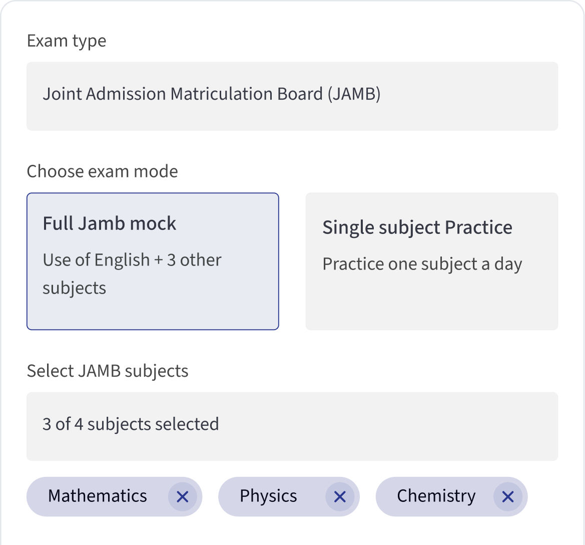 Choose your exam and subjects