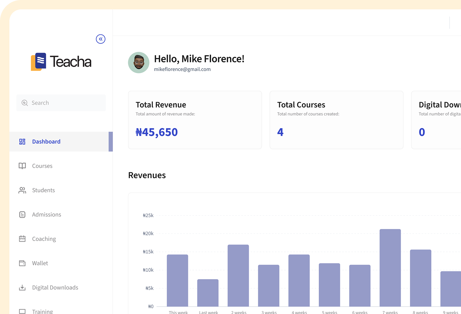 Teacha creator dashboard